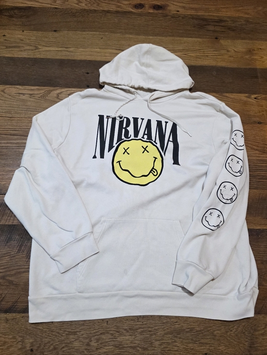 NIRVANA Other - Nirvana Cream Graphic Hoodie with Yellow Smiley Men 3XL